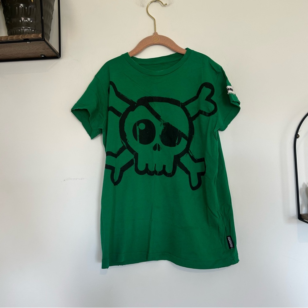 Nununu Kids Green Mega Skull Graphic Tee Crewneck Short Sleeve Size 8-9 Youth